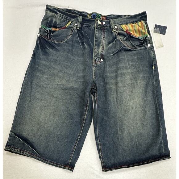 VTG Y2K Coogi Shorts Size 40 Peacock Feather Blue Denim Baggy Skater NWT - Picture 1 of 13